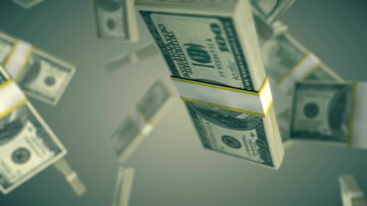 dollari in rotazione e transizione con luma matte canale alfa - loop senza cuciture - video stock