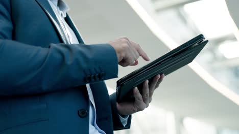 hands, tablet and closeup with business man