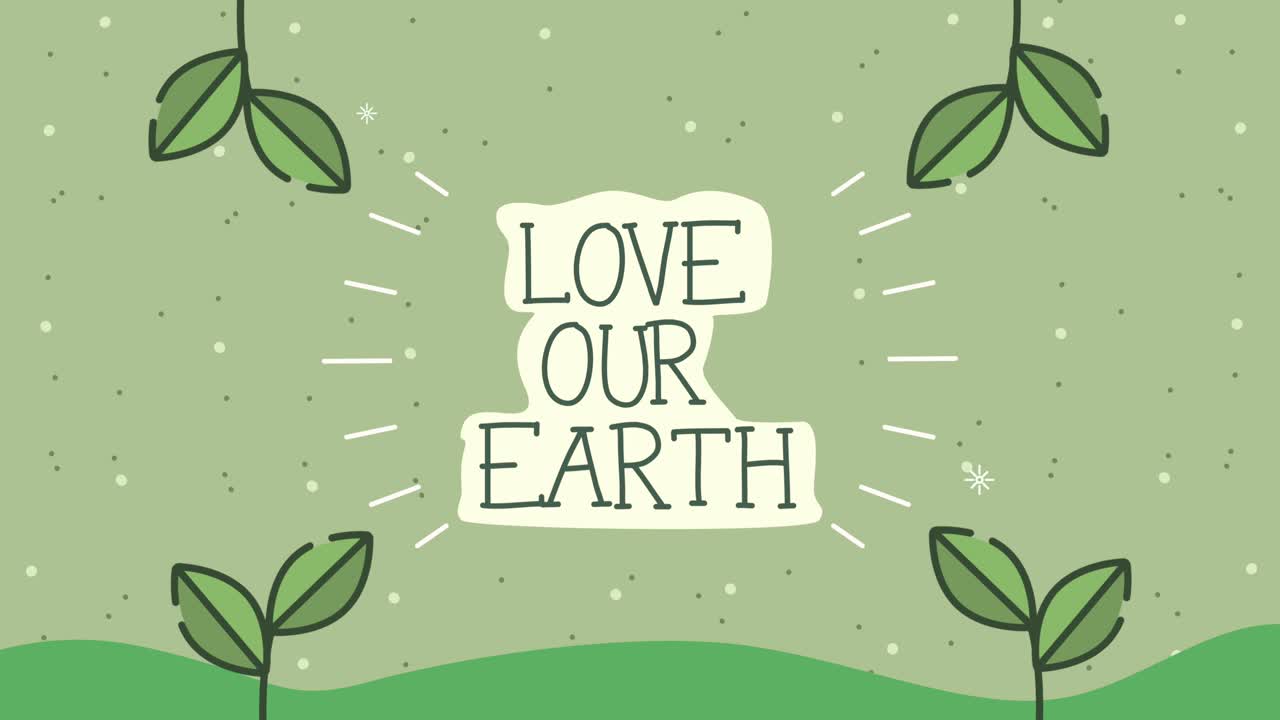 love our earth lettering with plants