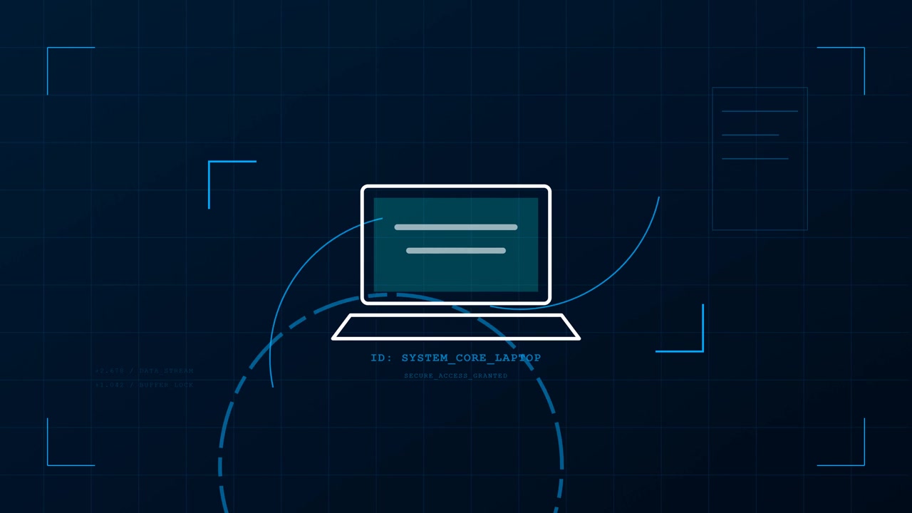 Digital Laptop Icon with HUD Interface Elements