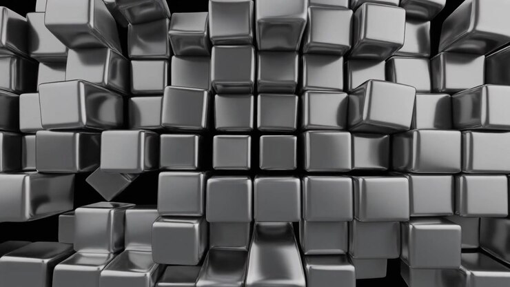 Abstract Animation of Metallic Cubes Assembling into a Grid