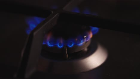 gas burner starting up. dark. static. close up