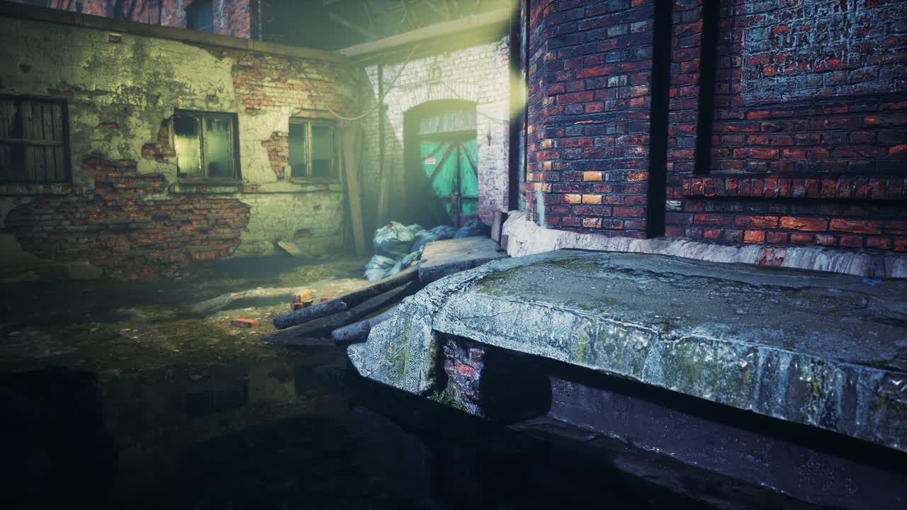 밤에 버려진 산업 거리