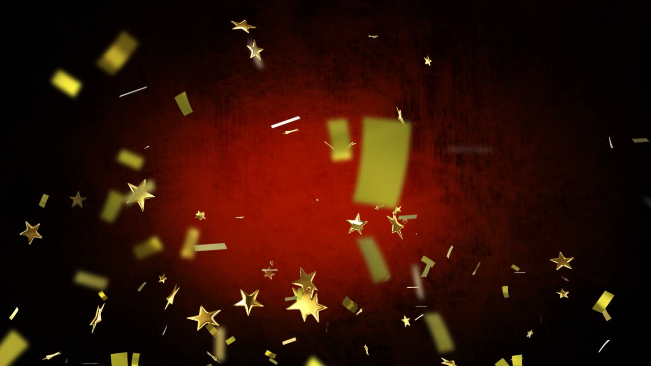 animación de confeti y estrellas sobre fondo negro