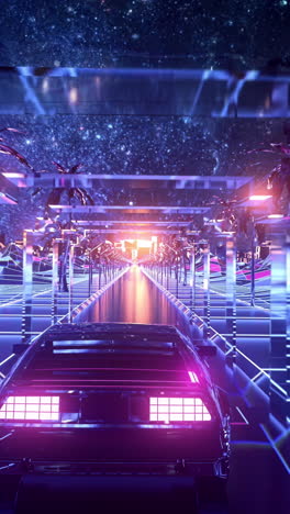 túnel retro futurista con coche delorean