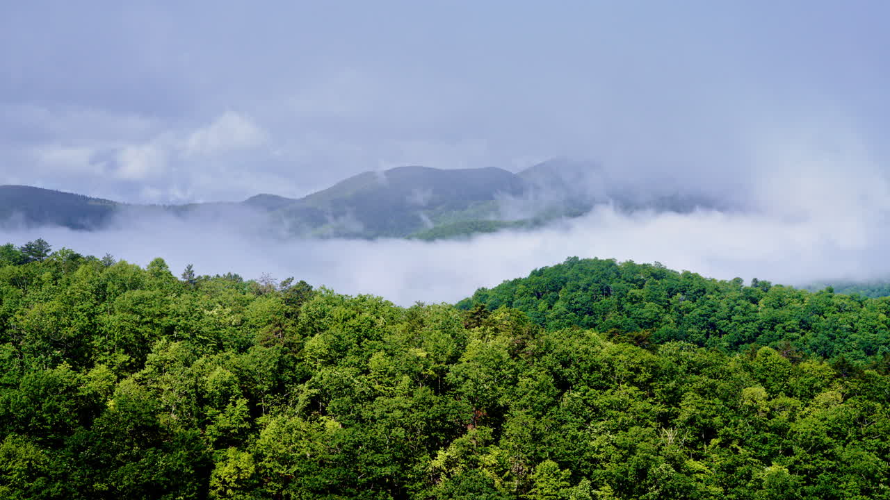 Mist drapes the Smoky Mountains in this dramatic aerial shot