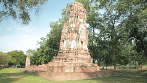 ayutthaya historical park thai temple ruins. dolly shot