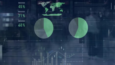 animación de análisis de datos globales sobre gráficos y gráficos financieros