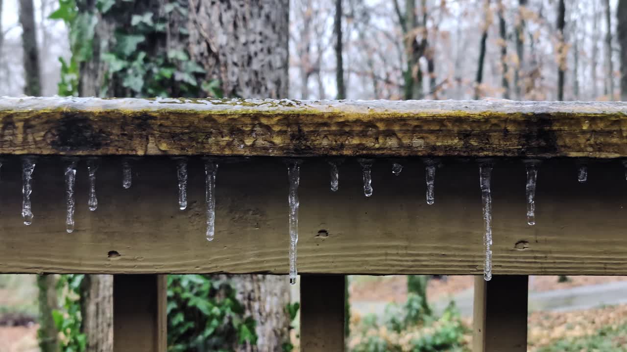 Icicle-covered railing during the 2026 Georgia ice storm in January