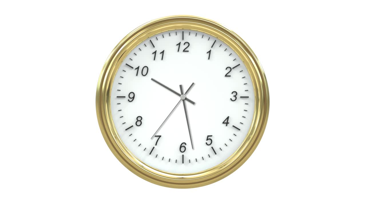 3D Animation of a wall clock in gold color - Timelapse