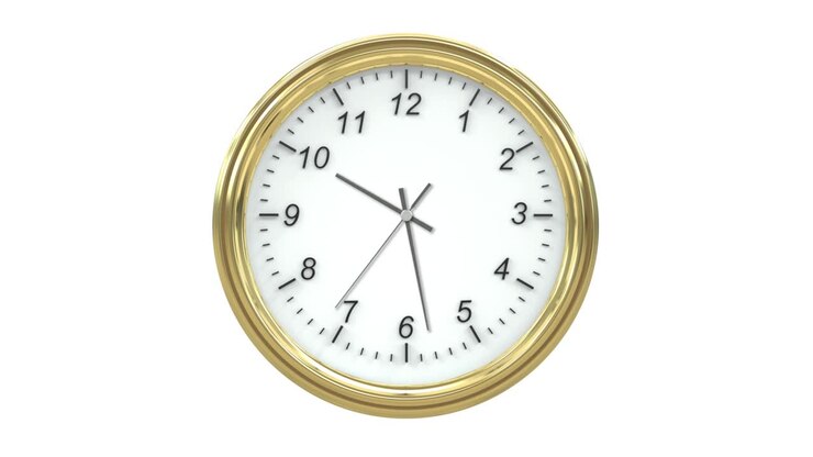 3D Animation of a wall clock in gold color - Timelapse