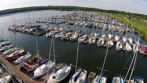 Aerial-footage-of-sailboat-marina