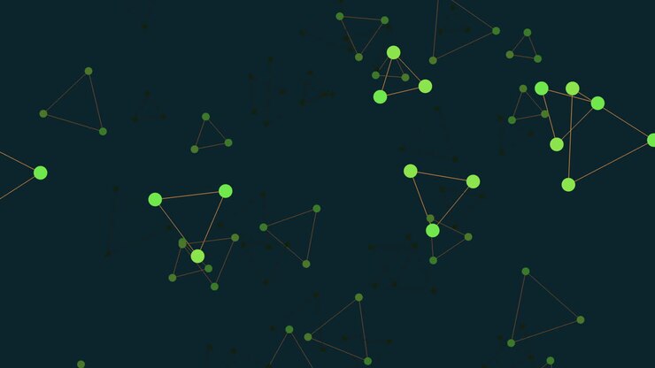 Flying triangle shapes with dots and lines on gradient