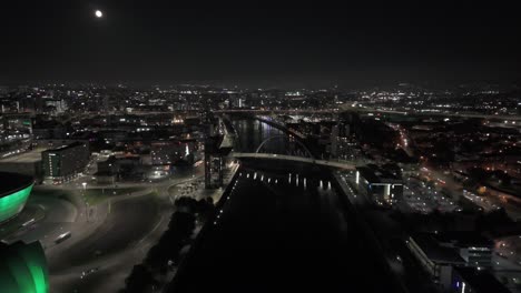 scottish urban evening scenery, city centre landmarks, aerial