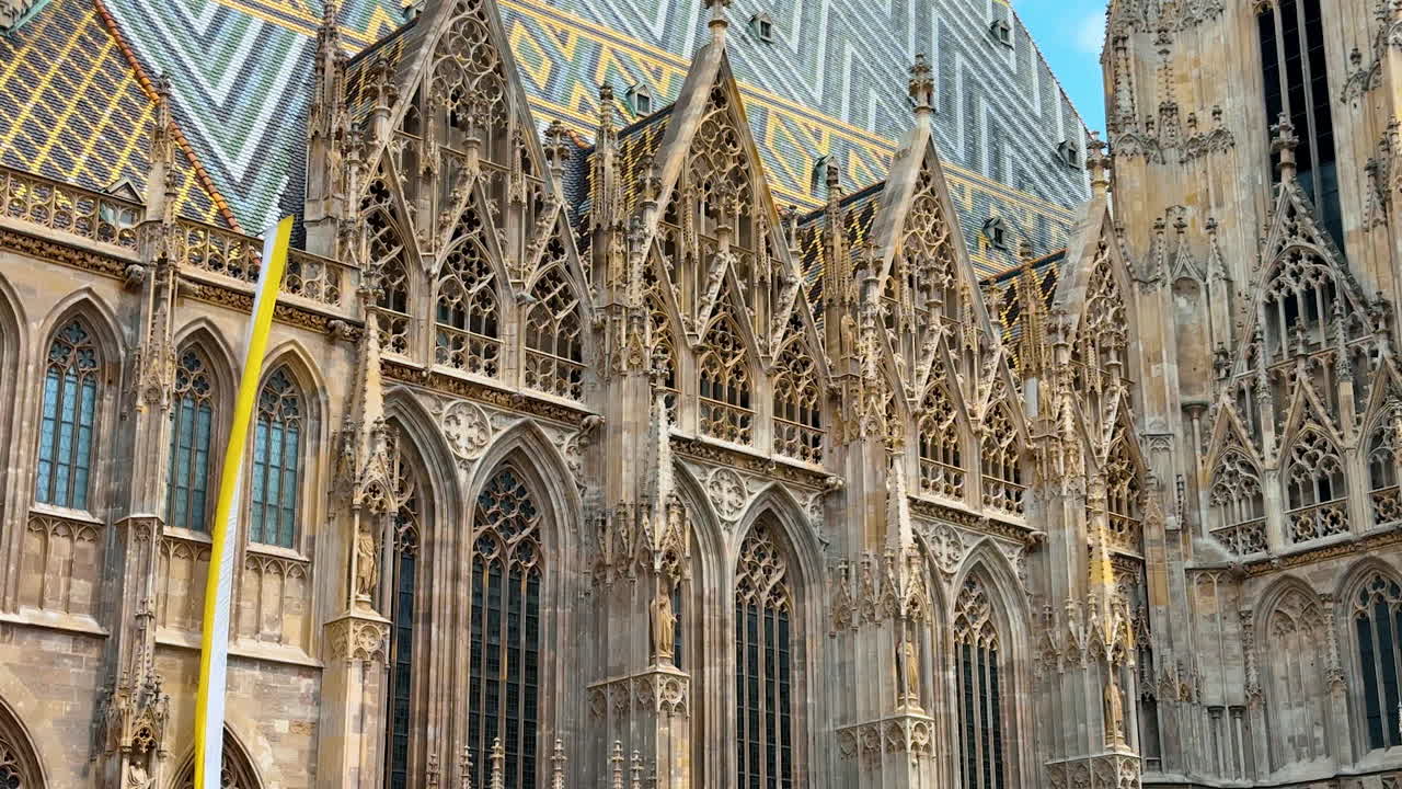 Vienna, Austria - June 9, 2025: Impressive exterior of Saint Stephen's Cathedral. Close look at the façade of stunning Vienna landmark
