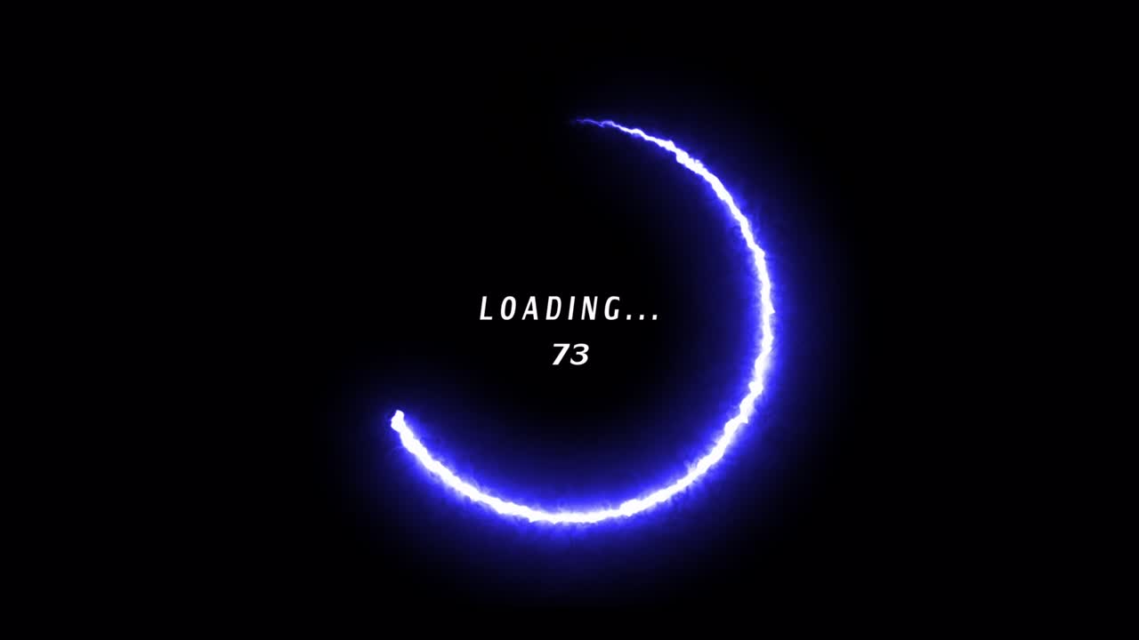 Abstract circle loading blue electricity stroke lines futuristic progress loading bar 0-100 percent on black background.