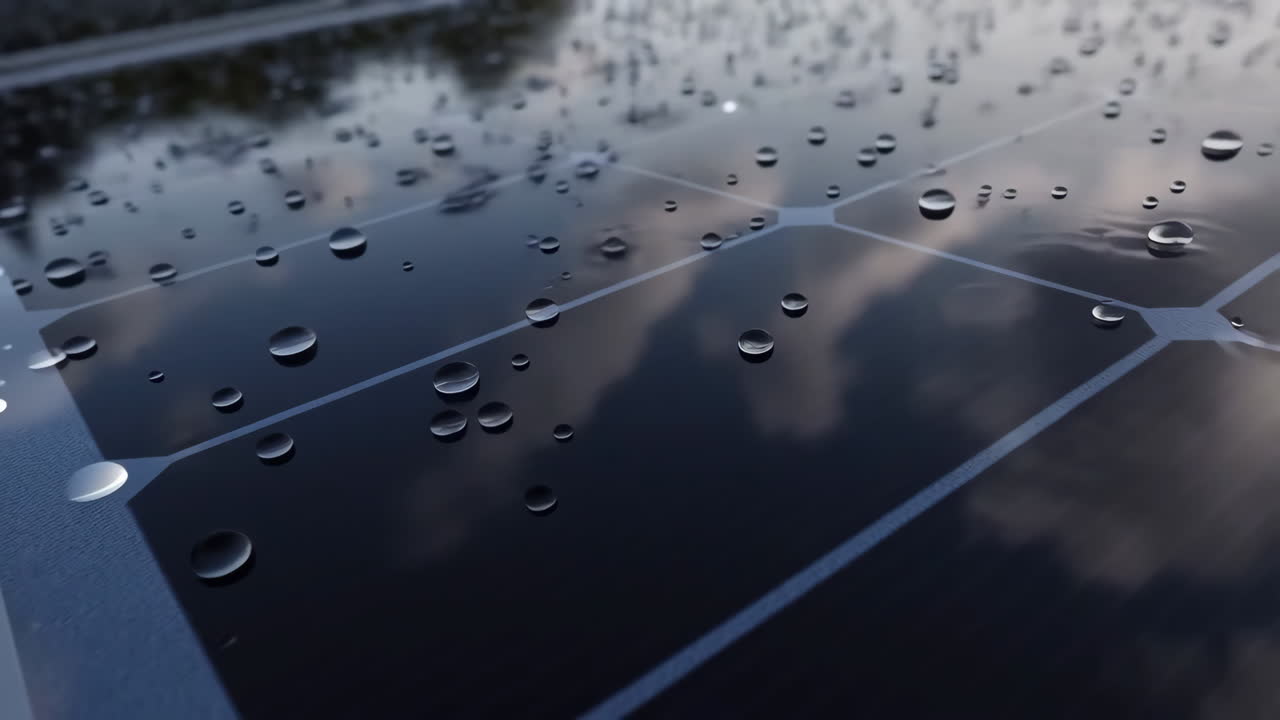 Solar panel with water droplets