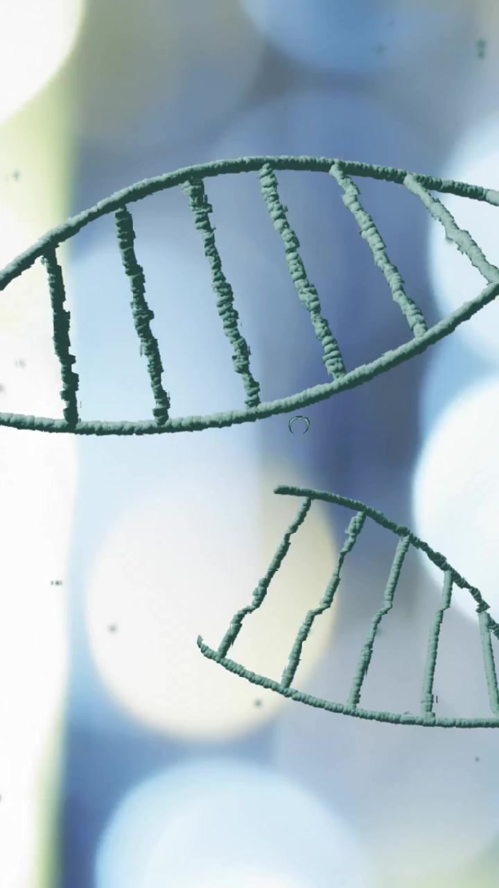 Animazione di filamenti di DNA su sfondo di luci sfocate