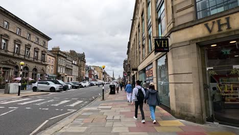 pedestrians walking along a bustling street