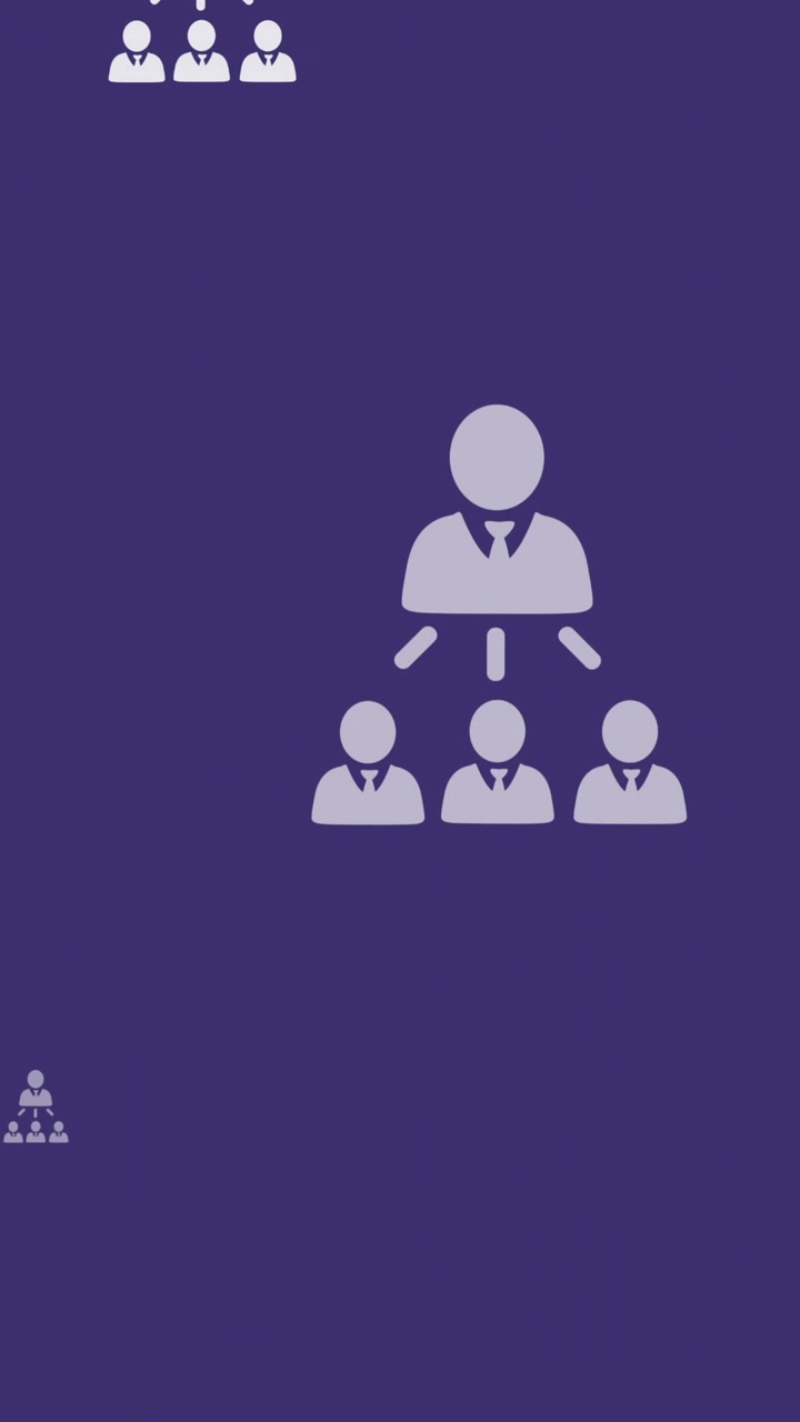 Animation of networks of white people icons flying up over purple background