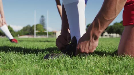 rugby players preparing for training