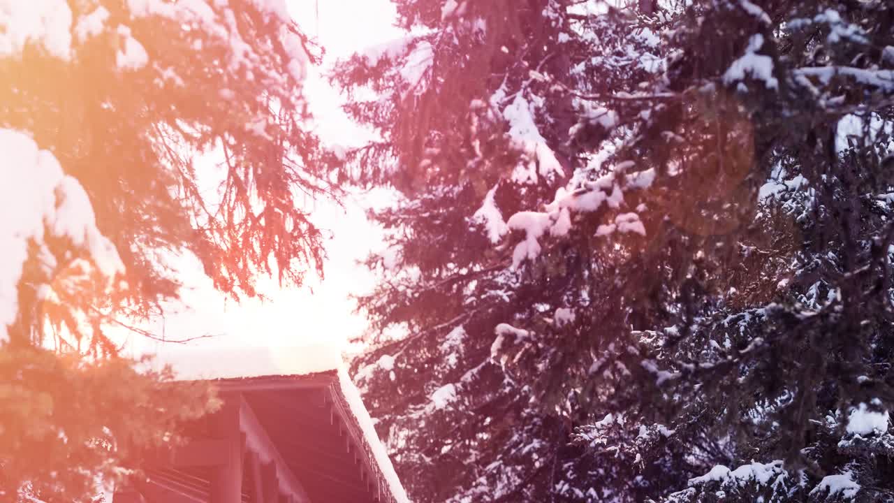 겨울 풍경과 집과 함께 풍경의 애니메이션