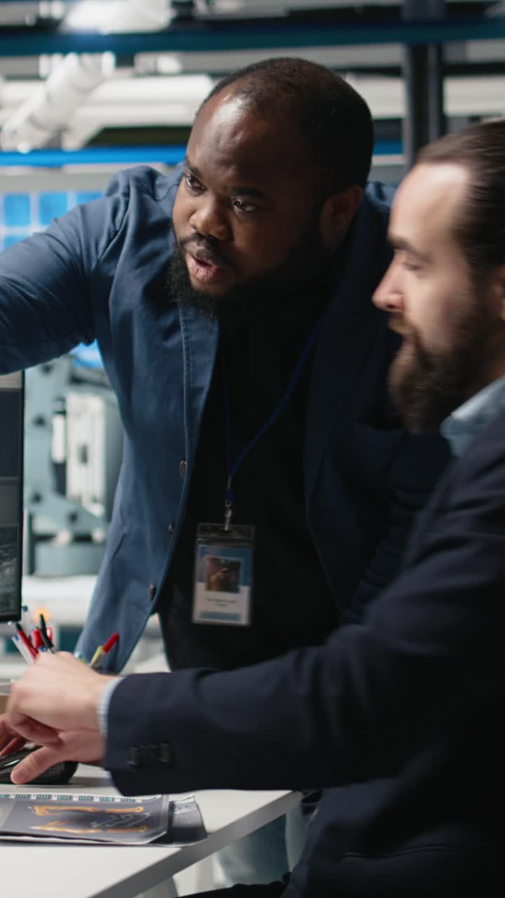 Vertical Video Multiethnic team of engineering consultants working together for solar energy