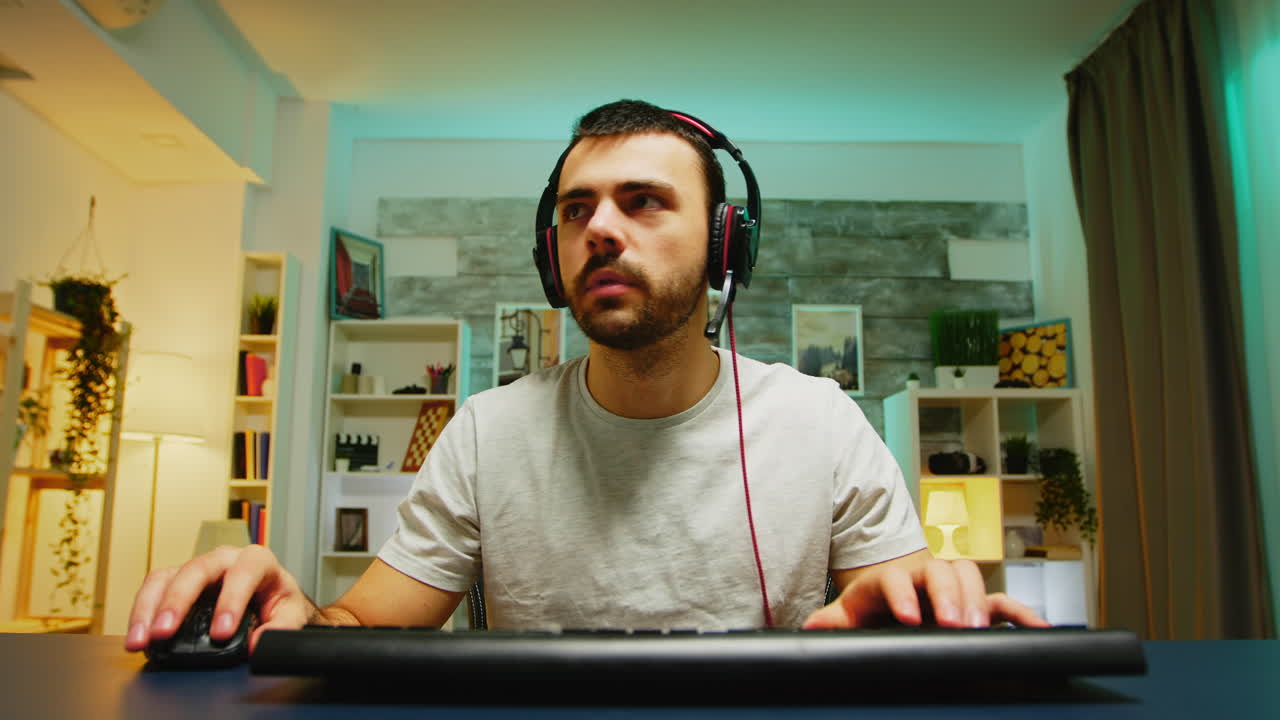 Pov of concentrated young professional gamer