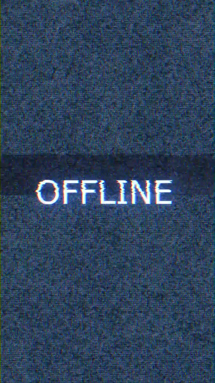 Offline glitch static screen background with white text noisy blue texture and distorted analog