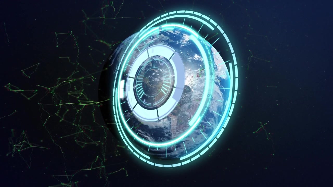 Animation of processing circle over globe on black background