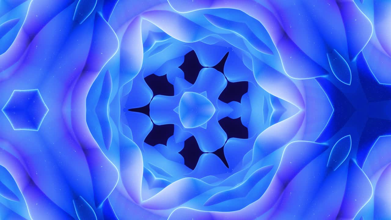 animación en bucle liso de 3d abstracto forma mate suave como flor o mandala, estructura simétrica de material de terciopelo púrpura azul intercalado con pañuelos, cambia de forma suavemente cíclica. gradiente