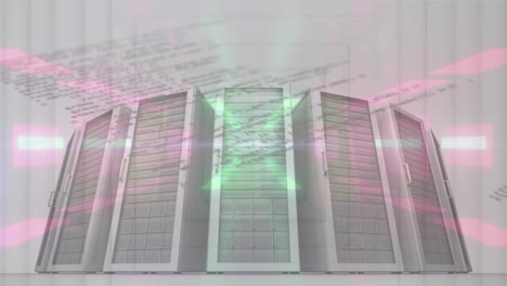 animación del procesamiento de datos y el túnel digital sobre servidores