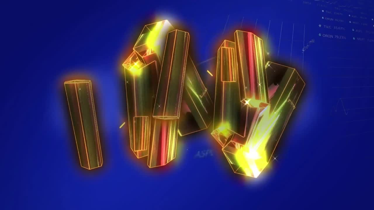 анимация оранжевых светящихся блоков и обработка данных.