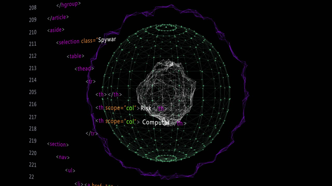 animación del globo sobre el procesamiento de datos en fondo negro