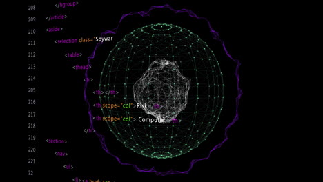 animación del globo sobre el procesamiento de datos en fondo negro