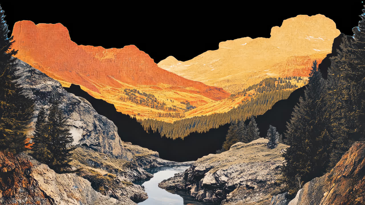 Mountain river among rocky terrain and trees