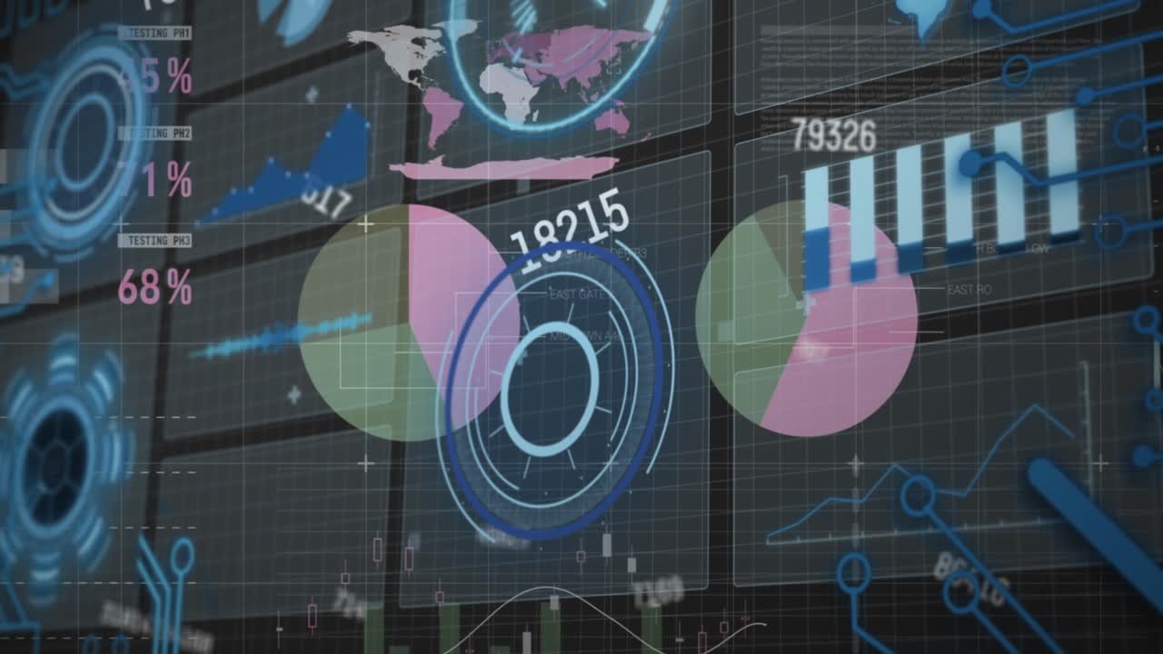 Animation of changing numbers over interface with round scanner and statistical data processing