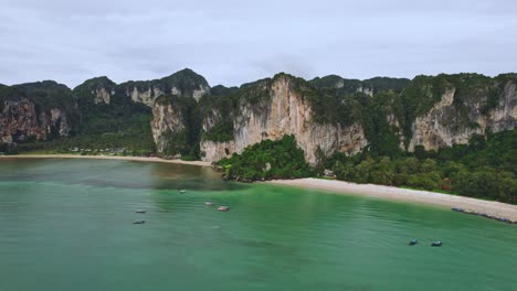 railay and tonsai beach with limestone cliffs famous for rock climbing in thailand