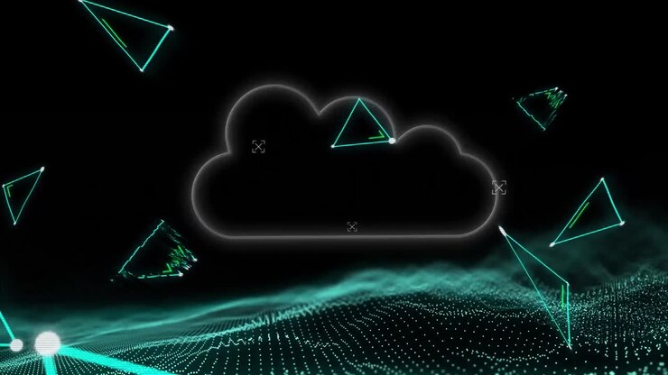 Animation of triangles and cloud over moving spots on black background