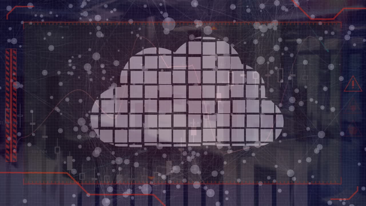 animación de la nube, redes de conexiones y procesamiento de datos sobre la red