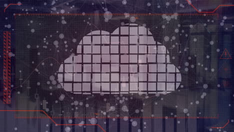 animación de la nube, redes de conexiones y procesamiento de datos sobre la red