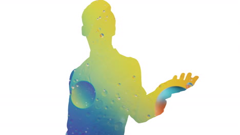 animación de la silueta de un hombre de negocios hablando con textura líquida sobre fondo blanco