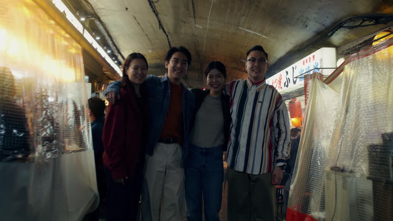 Group of Friends at a Night Market