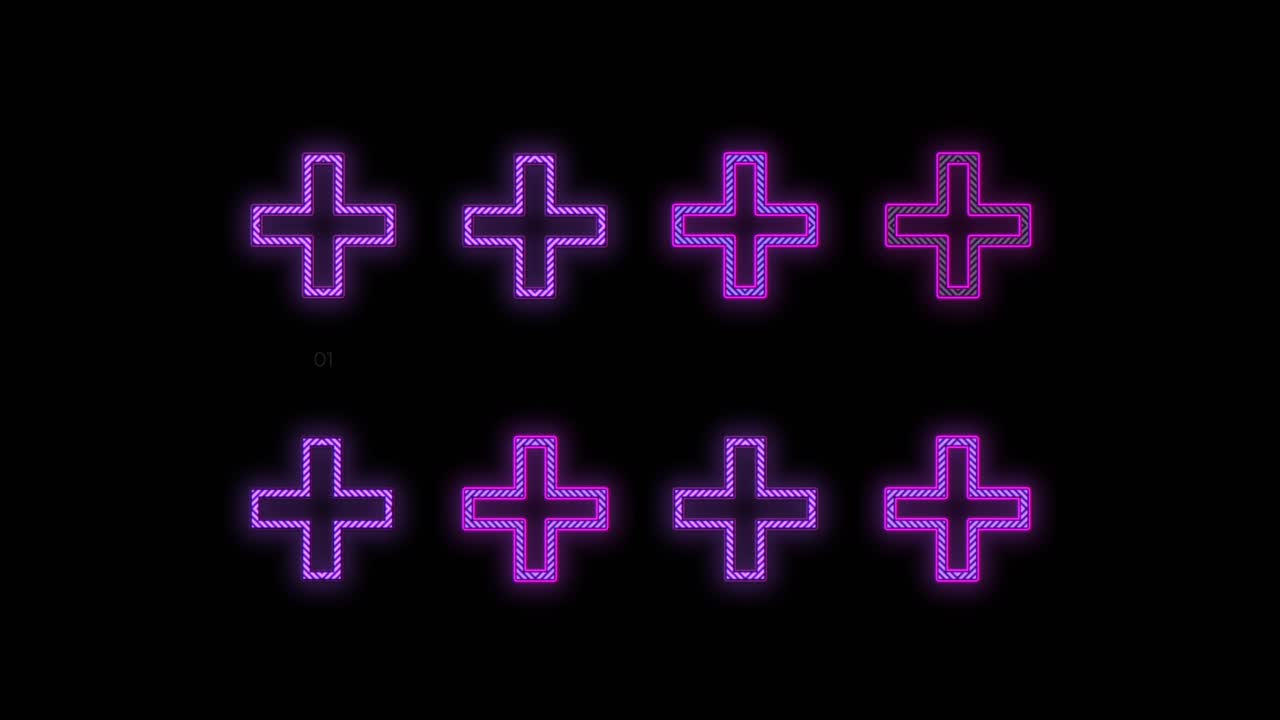 fioletowy plus wzór ikon w rzędach na czarnym gradiencie