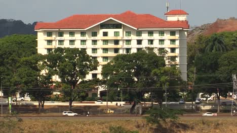 buildings around miraflores locks at panama canal