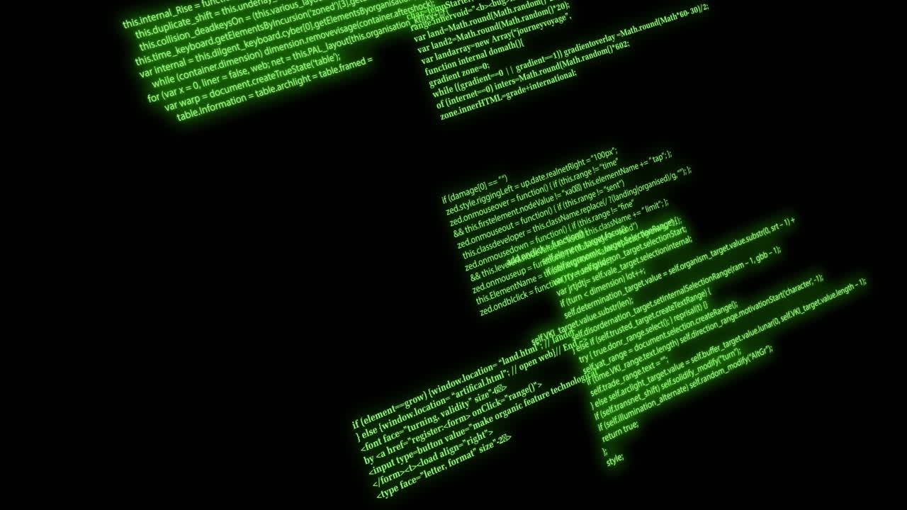 Animation of green data processing on black background