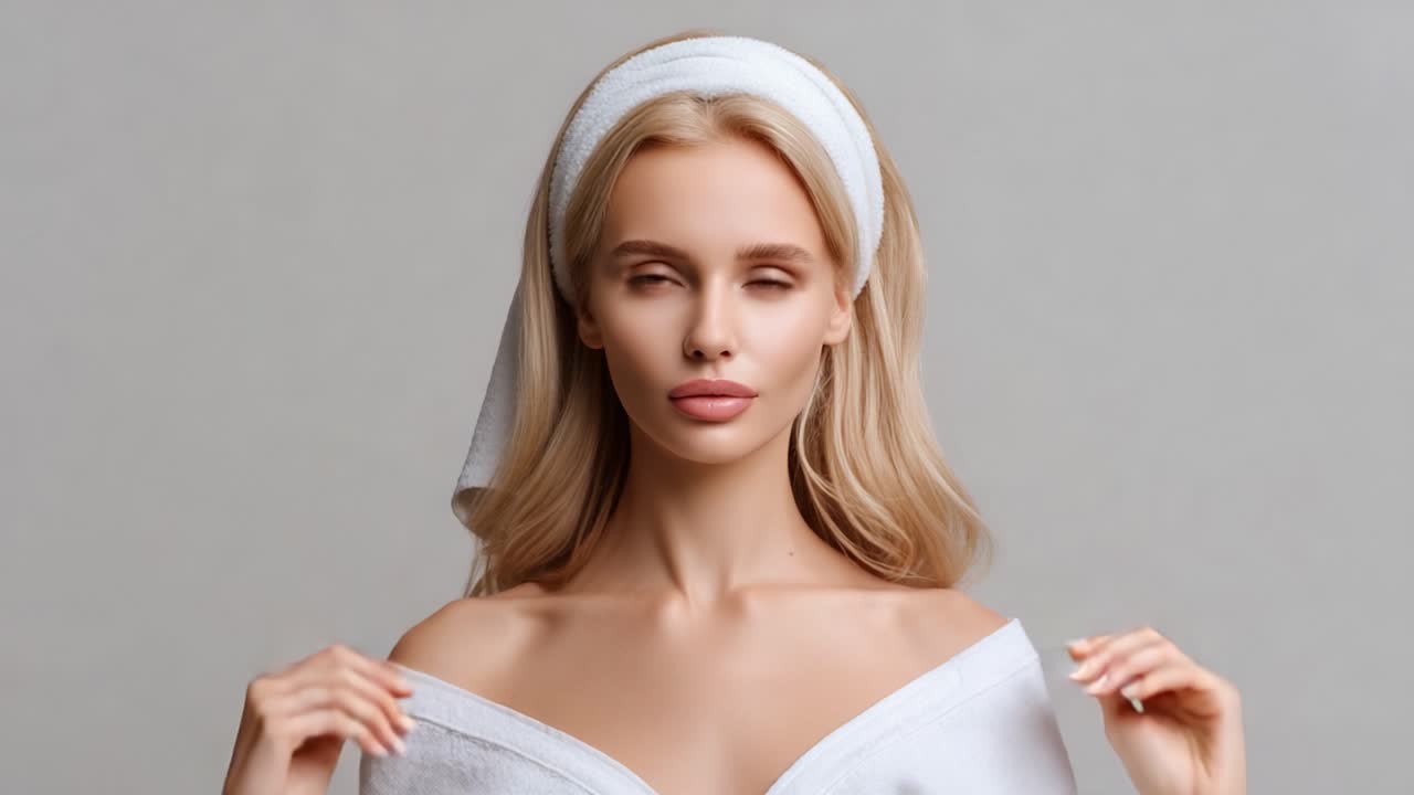 Beauty Transformation Through Calmness: A Series of Poses Emphasizing Facial Elegance, Serenity, and Elegance with Soft Lighting and Minimalist Background