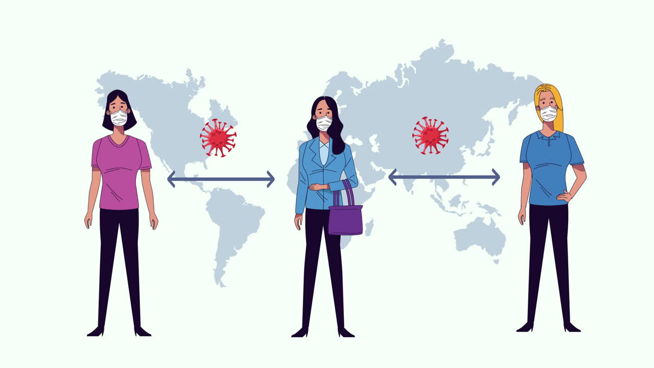 지구 행성에서 코로나19 보호를 위해 의료 마스크를 착용하는 젊은 여성