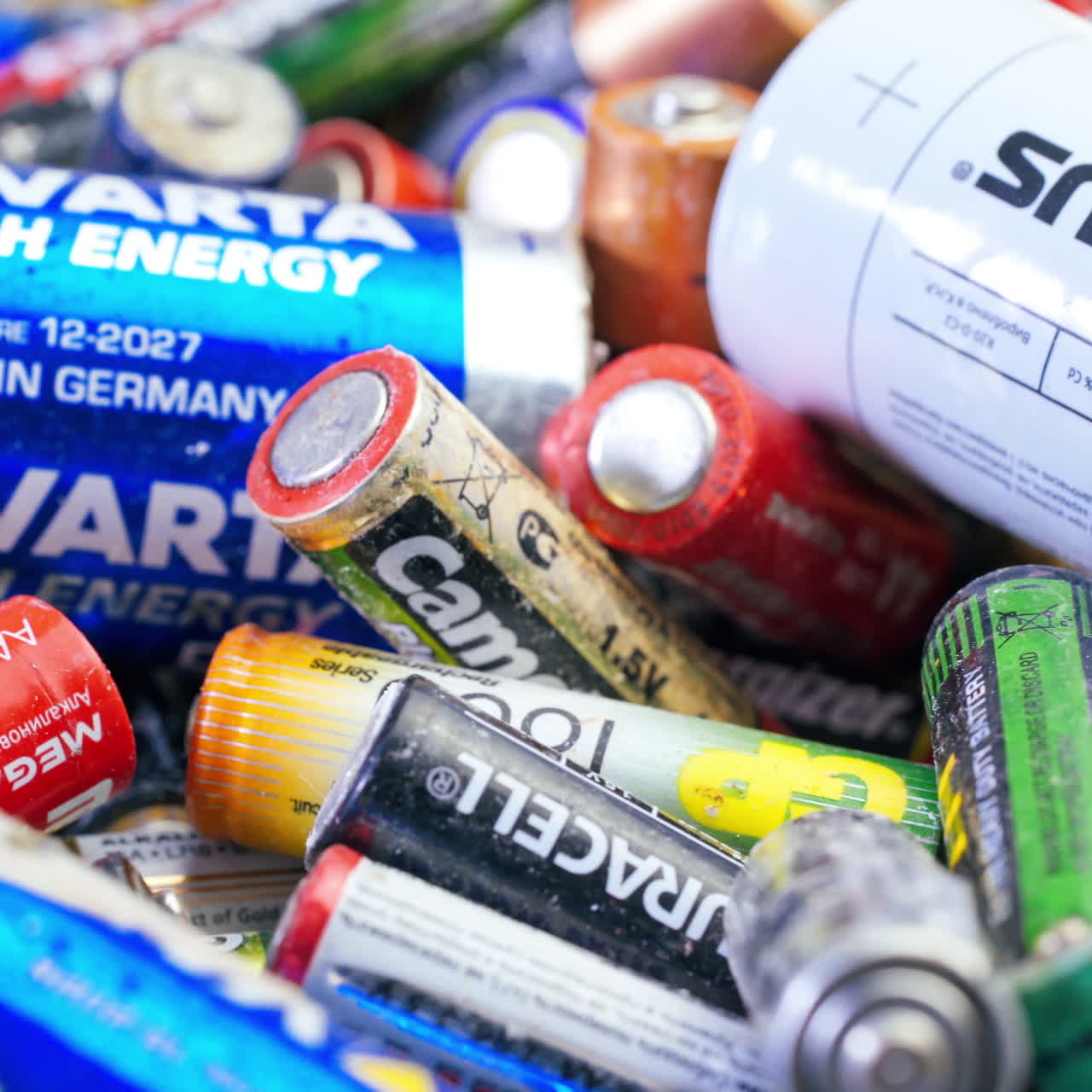 Used Alkaline Batteries. Dead Single-use Batteries before Disposal