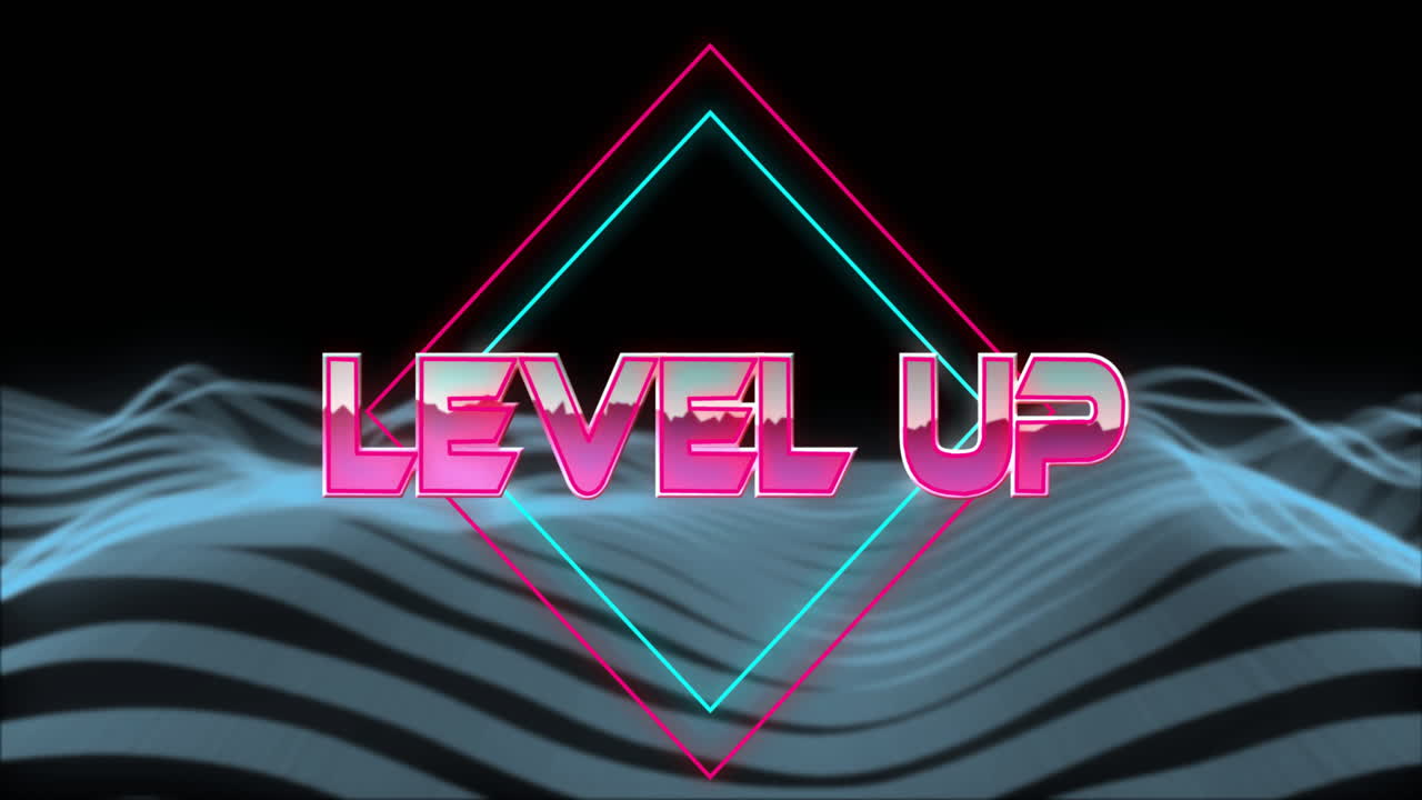 nivel de animación de texto sobre formas azules sobre fondo negro